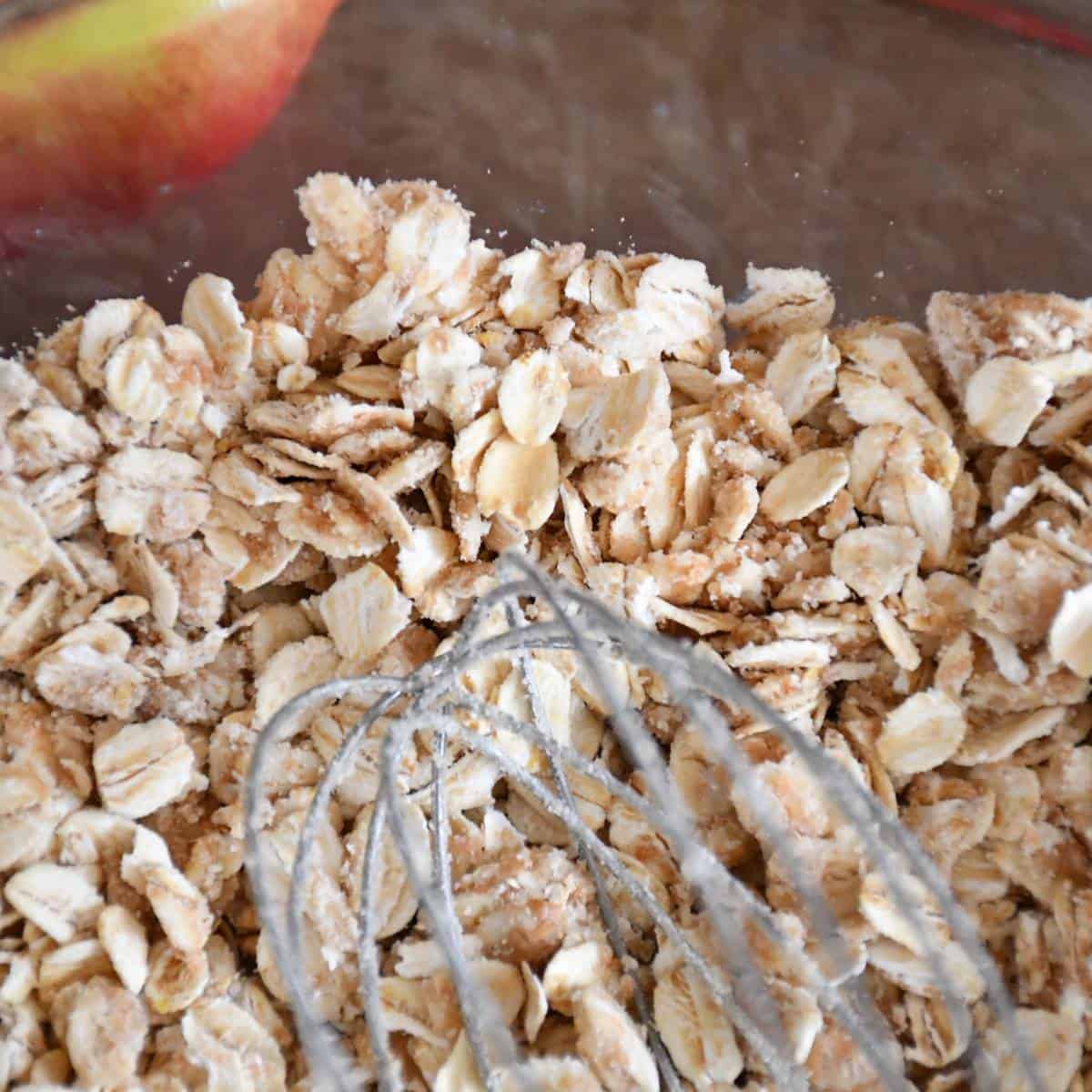 Rolled oats topping for the apple and cranberry crumble.