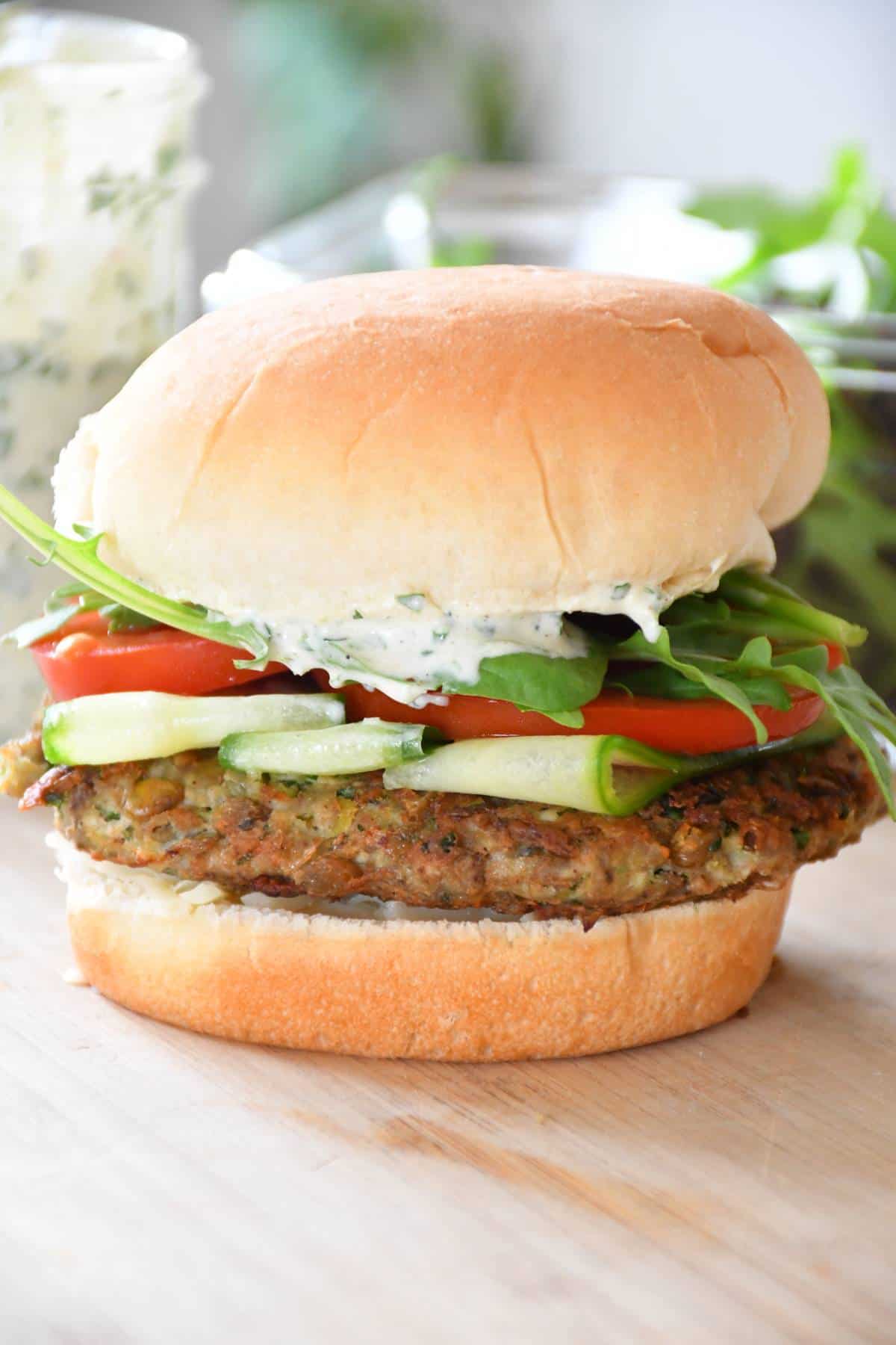 Low sodium cilantro pork burger cooked with lentils and fresh ingredients.