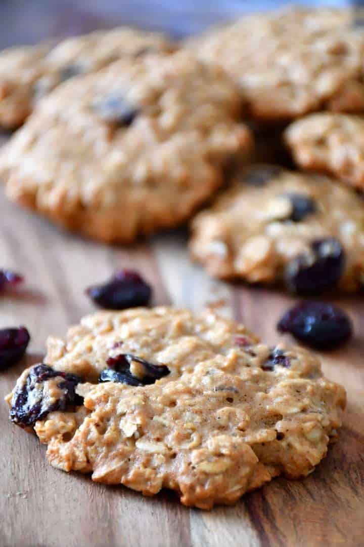 Delicious and chewy apple and cranberry oatmeal cookies.