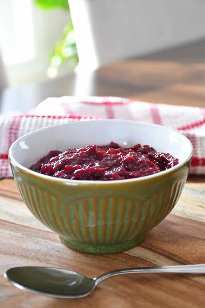 Freshly made spicy cranberry sauce.