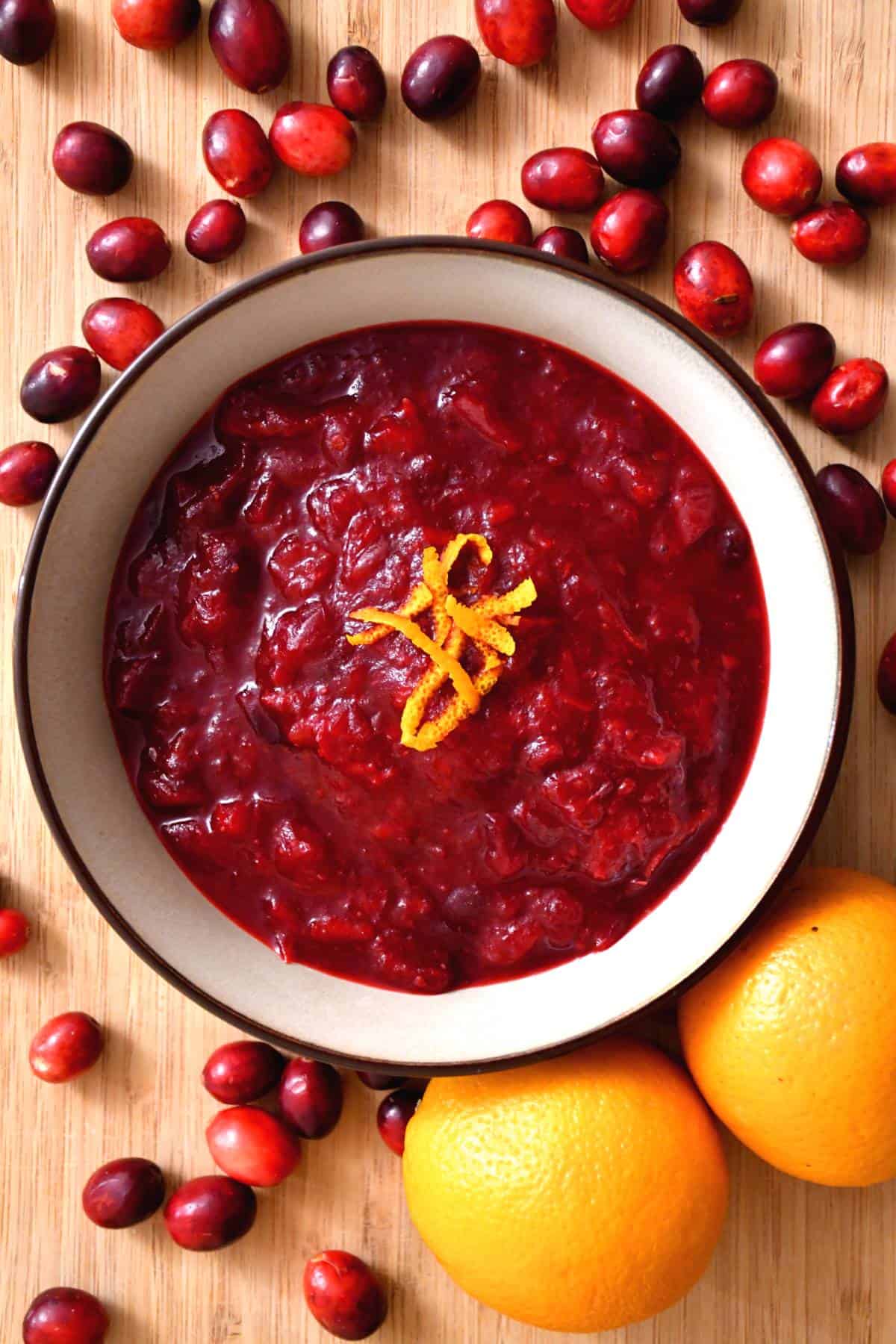 Cranberry sauce made with fresh cranberries and orange.