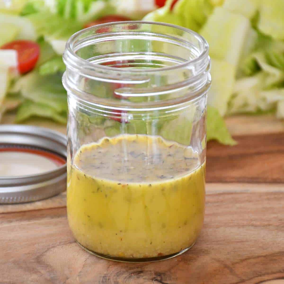 Close-up on homemade Italian dressing without added salt.
