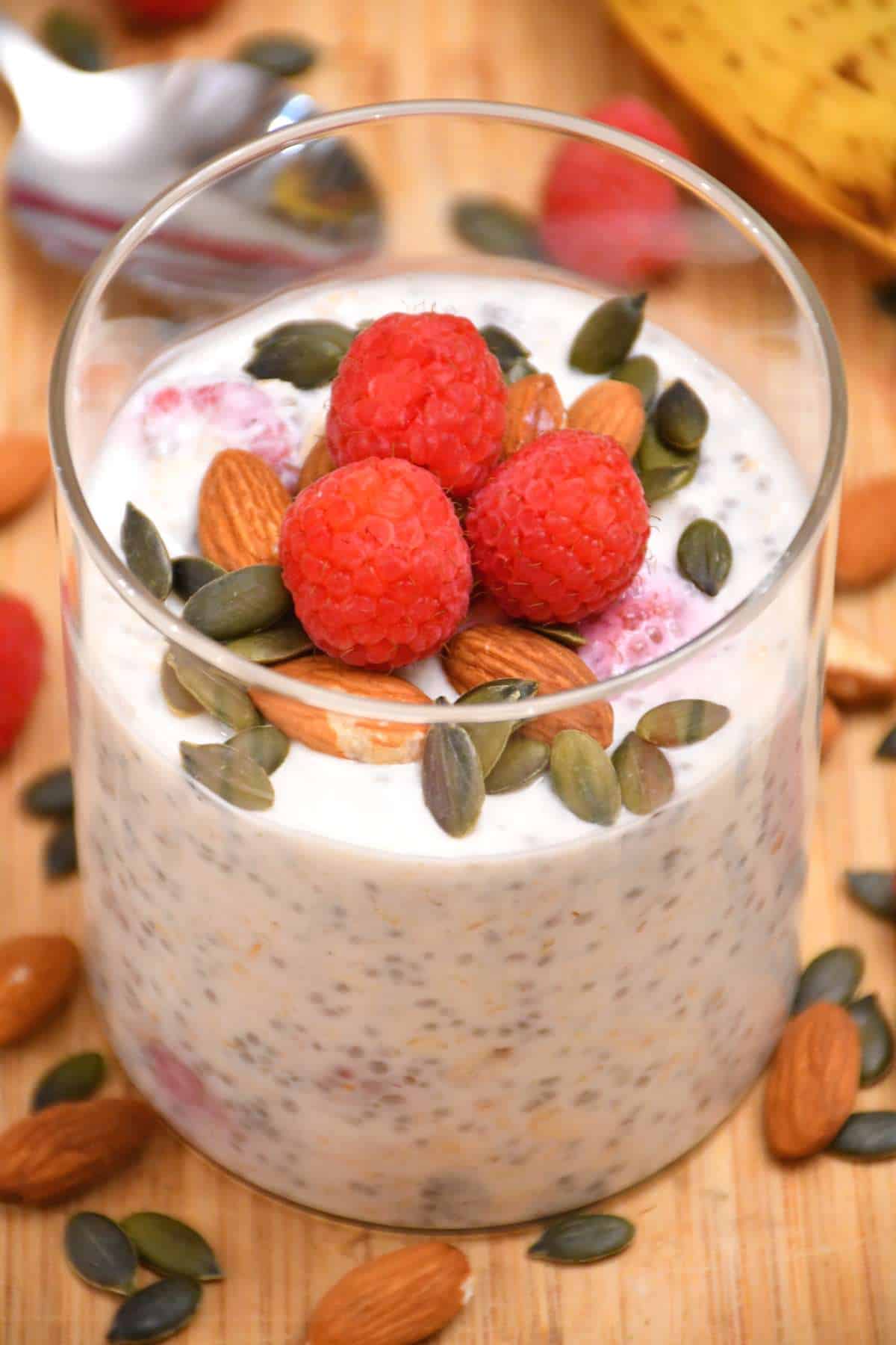 A great variation of the blueberry overnight oats made with raspberries.