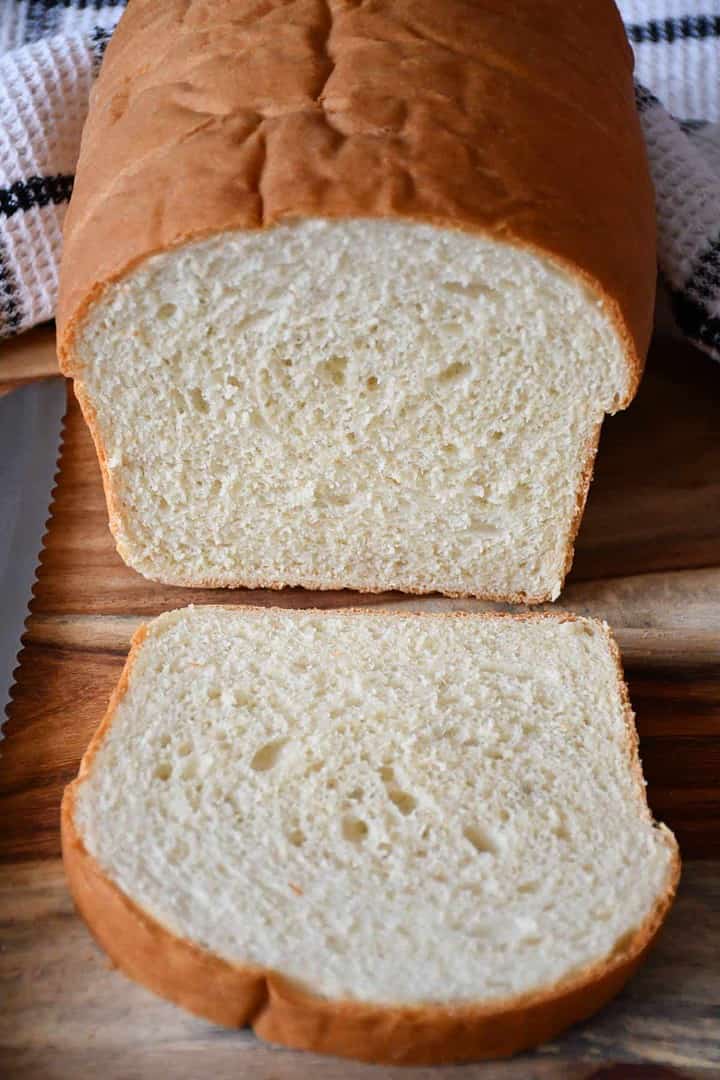 A delicious slice of salt free white bread with a perfect crust.