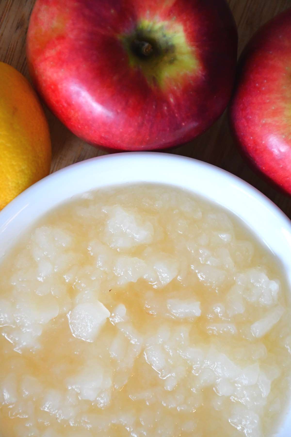 Delicious unsweetened applesauce made with fresh apples and lemon juice.